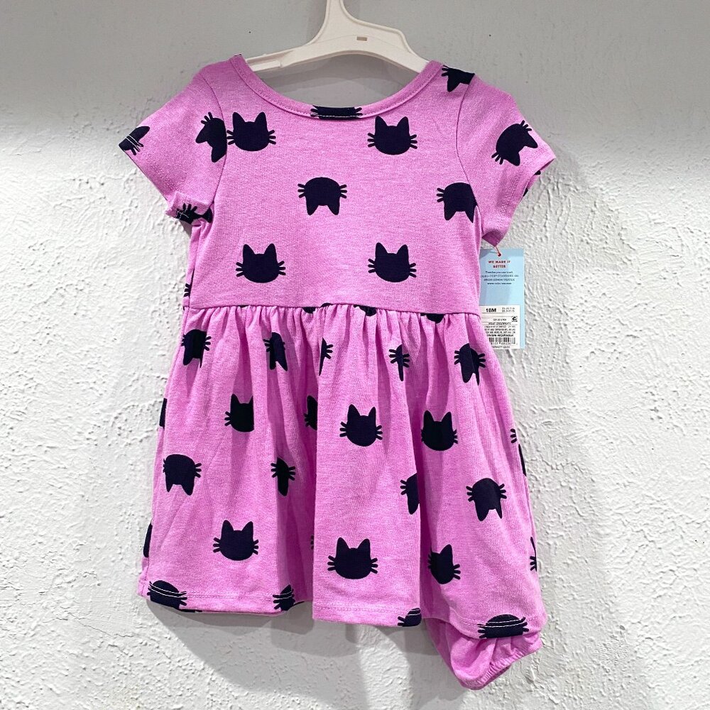 Cat & Jack, NWT, girl's 18M, Violet Cat dress with short sleeves and bloomers.